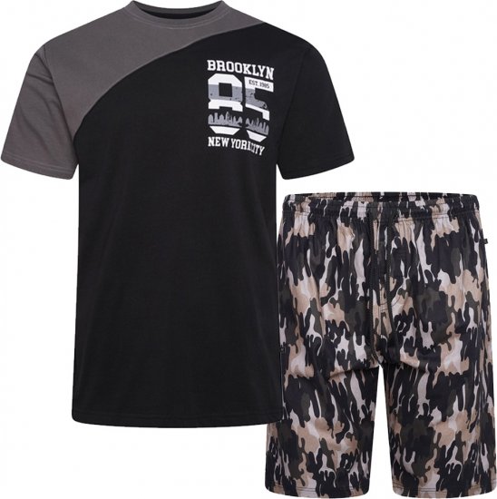 Kam Jeans 5001 'Brooklyn 85' Tee And Short Set Black - Herren-T-shirts - Herren-T-Shirts in großen Größen