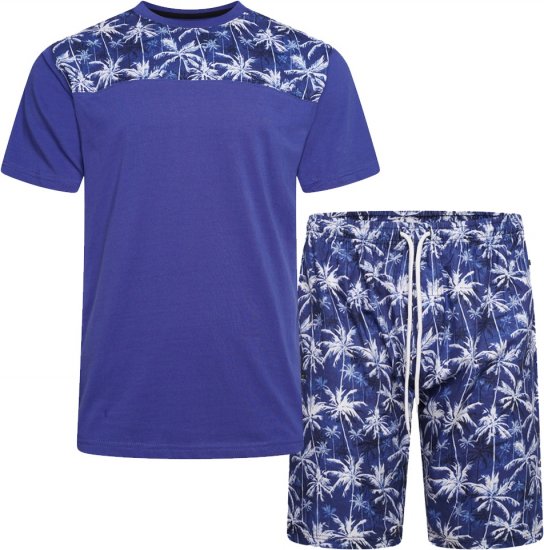 Kam Jeans 5002 Palm Tree Panel Tee And Short Set Electric Blue - Herren-T-shirts - Herren-T-Shirts in großen Größen