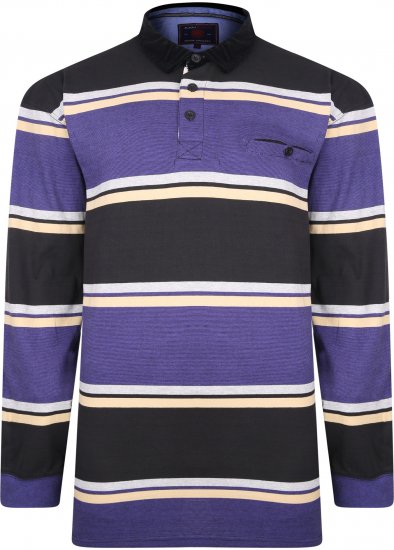 Kam Jeans 5242 Long Sleeve Stripe Polo with Corduroy Trim Collar Black - Polo-shirts für herren - Polo-Shirts für Herren in großen Größen
