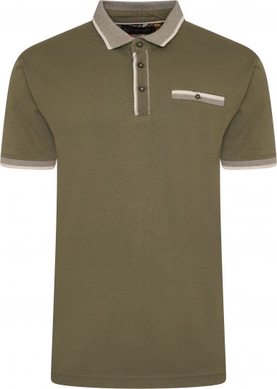 Kam Jeans Jersey Polo with Jacquard Collar/Cuffs Khaki - Polo-shirts für herren - Polo-Shirts für Herren in großen Größen