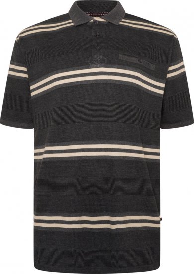 Kam Jeans 5506 Stripe Rugby Polo With Jacquard Collar & Cuffs Charcoal - Polo-Shirts für Herren in großen Größen - Polo-Shirts für Herren in großen Größen