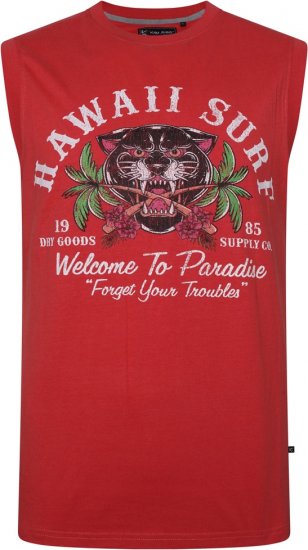 Kam Jeans 5763 Hawaii Surf Vest Sleeveless T-Shirt Washed Red - Herren-T-shirts - Herren-T-Shirts in großen Größen