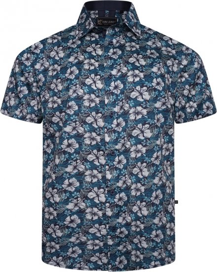 Kam Jeans 6061 Hibiscus Floral Print Short Sleeve Shirt Midnight Blue - Herrenhemden in großen Größen - Herrenhemden in großen Größen