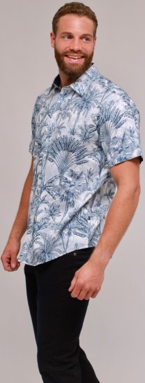 Kam Jeans 6063 Summer Print Short Sleeve Shirt Blue - Herrenhemden in großen Größen - Herrenhemden in großen Größen