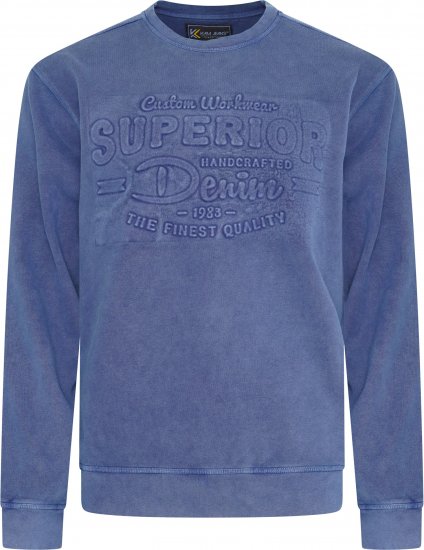 Kam Jeans 7065 Crew Neck Washed Embossed Sweatshirt Indigo - Herren-sweater und -hoodies - Herren-Sweater und -Hoodies in großen Größen