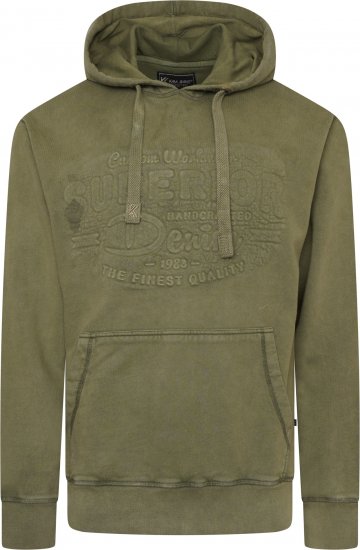 Kam Jeans 7066 Over Head Washed Embossed Hoody Khaki - Herren-sweater und -hoodies - Herren-Sweater und -Hoodies in großen Größen