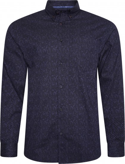 Kam Jeans P021 Premium Two Tone Digital Print Long Sleeve Shirt Indigo - Herrenhemden - Herrenhemden in großen Größen