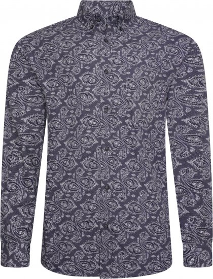 Kam Jeans P022 Premium Paisley Print Cotton Long Sleeve Shirt with Satin Finish Navy - Herrenhemden - Herrenhemden in großen Größen