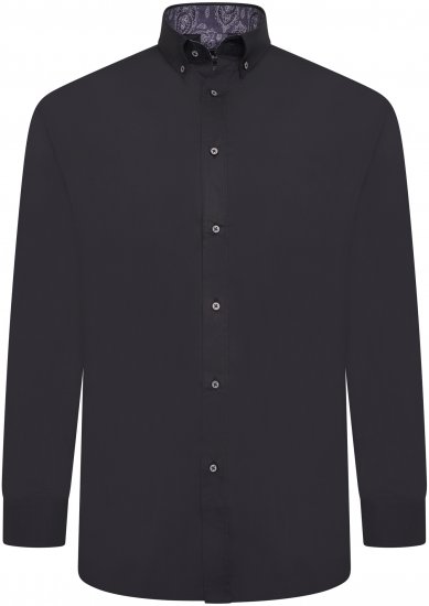 Kam Jeans P023B Premium Stretch Long Sleeve Shirt Button Down Black - Herrenhemden - Herrenhemden in großen Größen