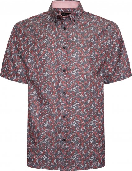 Kam Jeans P034 Premium Floral Print Short Sleeve Shirt Burgundy - Herrenhemden - Herrenhemden in großen Größen