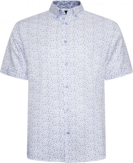 Kam Jeans P035 Premium Mini Leaf Print Short Sleeve Shirt White - Herrenhemden - Herrenhemden in großen Größen