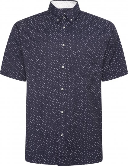 Kam Jeans P037 Dobby Print Stretch Short Sleeve Shirt Navy - Herrenhemden - Herrenhemden in großen Größen
