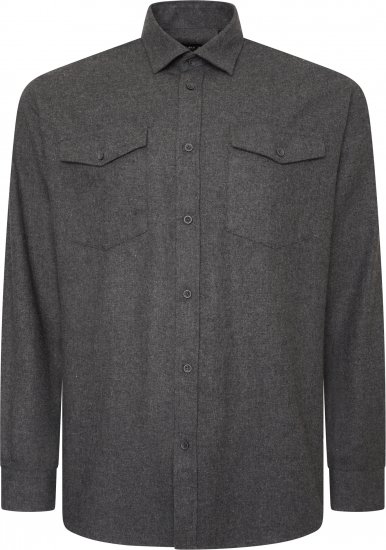 Kam Jeans P042 Premium Brushed Herringbone Long Sleeve Shirt Charcoal - Herrenhemden in großen Größen - Herrenhemden in großen Größen