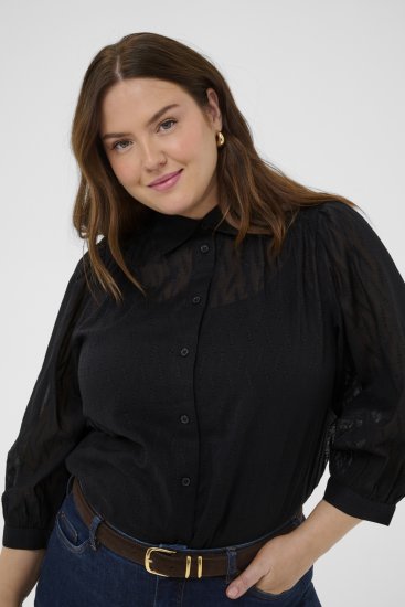 Kaffe Curve Gabby Hemd mit verkürzten Ärmeln Schwarz - Hemdblusen - 