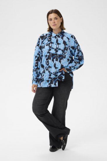 Kaffe Curve Sasja Langarmhemd Blue Snake Flower - Blusen & Tuniken - 