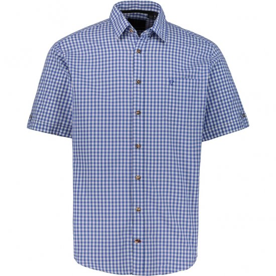 JP1880 Short Sleeve Check Print Traditional Shirt Blue - Herrenhemden in großen Größen - Herrenhemden in großen Größen