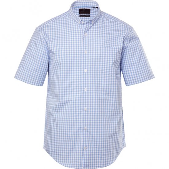 JP1880 Shirt Traditional Short Sleeve Checked Light Blue - Herrenhemden in großen Größen - Herrenhemden in großen Größen