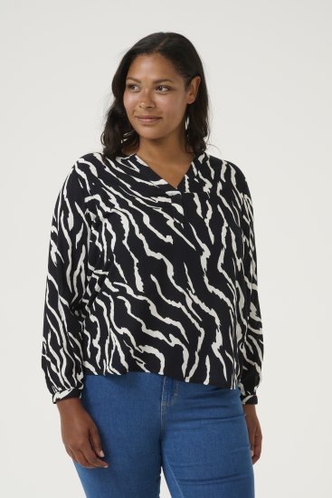 Kaffe Curve Mirta Tilly Bluse Schwarz/Antique Zebra-Print - Blusen & Tuniken - 