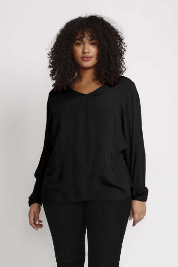 Kaffe Curve Ami Langarm Bluse Tiefschwarz - T-Shirts - 