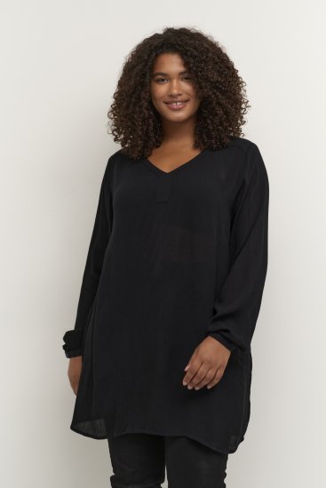 Kaffe Curve Ami Langarm Tunika Tiefschwarz - T-Shirts - 