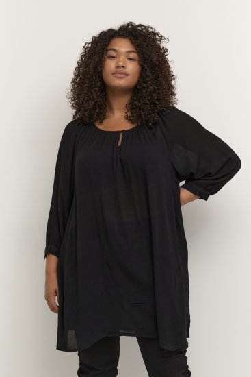 Kaffe Curve Ami 3/4-Arm Tunika Tiefschwarz - T-Shirts - 