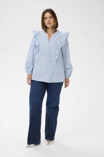 Kaffe Curve Lenia Flounce Shirt Powder Blue Stripe - Hemdblusen - 