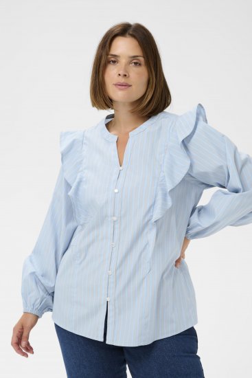 Kaffe Curve Lenia Flounce Shirt Powder Blue Stripe - Hemdblusen - 