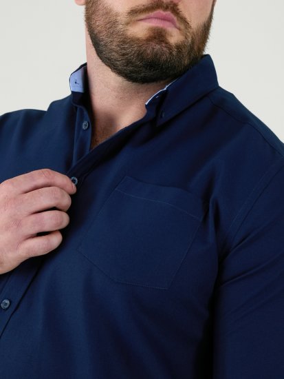 D555 Richard Langarm Oxford-Hemd TALL Navy - TALL hemden - 