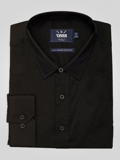 D555 Oliver Fleckenabweisendes Bügelfreies Stretch-Langarmhemd Schwarz - Herrenhemden - Herrenhemden in großen Größen