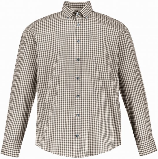 JP1880 Long Sleeve Check Print Traditional Shirt Brown - Herrenhemden - Herrenhemden in großen Größen