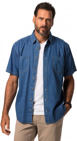 JP1880 Shirt Denim Short Sleeve Blue TALL - HERRENBEKLEIDUNG MT-6XLT - Langgrößen für Herren