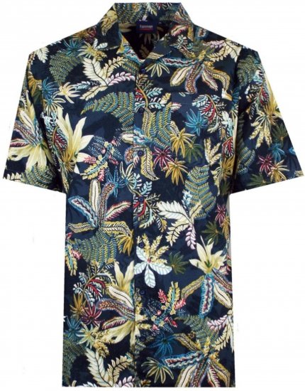 Espionage SH410 Short Sleeve Jungle Print Shirt Navy - Kurzarmhemden - Herren Kurzarmhemden Große Größen