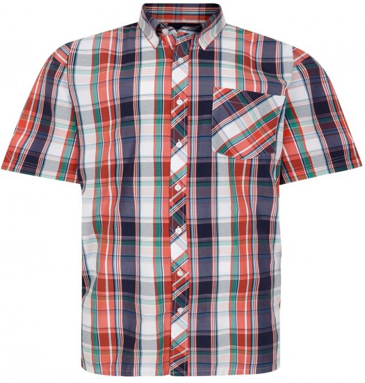 Espionage SH443 Checked Short Sleeve Shirt Navy/Coral/White - Kurzarmhemden - Herren Kurzarmhemden Große Größen