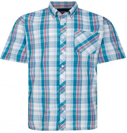 Espionage SH443 Checked Short Sleeve Shirt Green/Pink/White - Herrenhemden - Herrenhemden in großen Größen