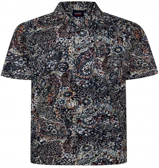 Espionage SH467 Short Sleeve Abstract Print Shirt Dark Green - Kurzarmhemden - Herren Kurzarmhemden Große Größen