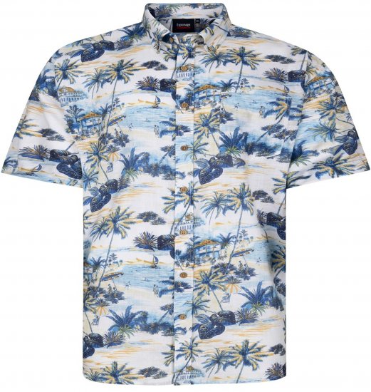 Espionage SH469 Short Sleeve Palm Printed Shirt Blue/Lemon - Kurzarmhemden - Herren Kurzarmhemden Große Größen