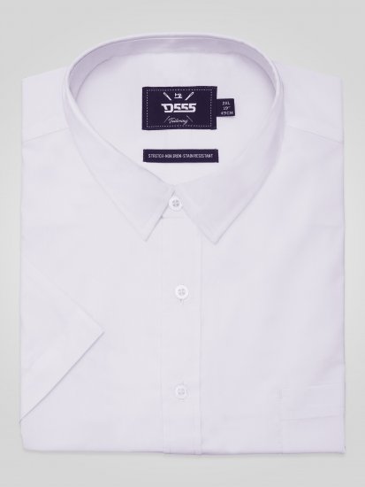 D555 Lucas Fleckenabweisendes Bügelfreies Stretch-Kurzarmhemd Weiß - Herrenhemden - Herrenhemden in großen Größen