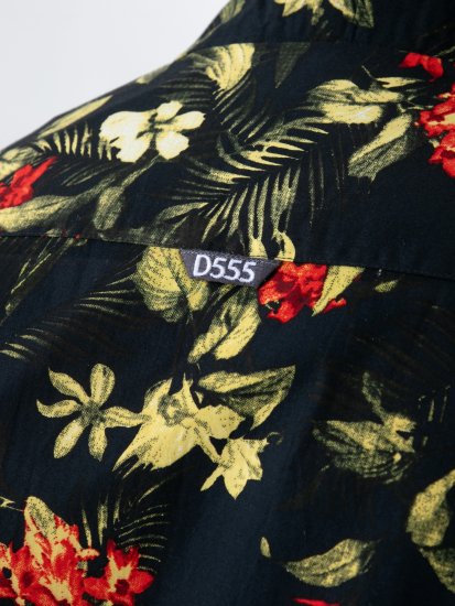 D555 Gordon Hawaiian AOP Cuvan Collar Resort Short Sleeve Black - Herrenhemden - Herrenhemden in großen Größen