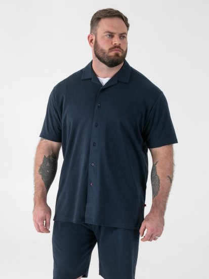 D555 Connor Stretch Cuban Collar Resort Short Sleeve Shirt Navy - Herrenhemden - Herrenhemden in großen Größen