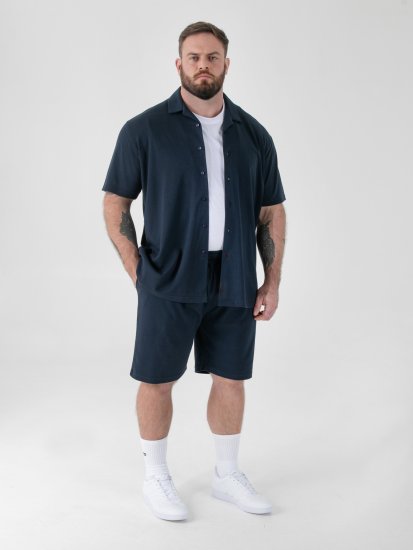 D555 Connor Stretch Cuban Collar Resort Short Sleeve Shirt Navy - Herrenhemden - Herrenhemden in großen Größen