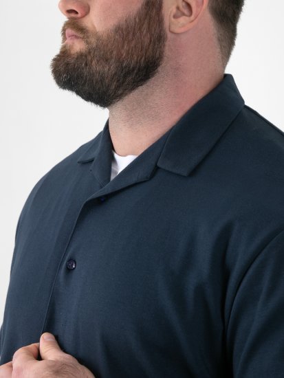 D555 Connor Stretch Cuban Collar Resort Short Sleeve Shirt Navy - Herrenhemden - Herrenhemden in großen Größen