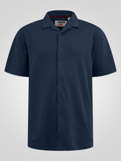 D555 Connor Stretch Cuban Collar Resort Short Sleeve Shirt Navy - Herrenhemden - Herrenhemden in großen Größen