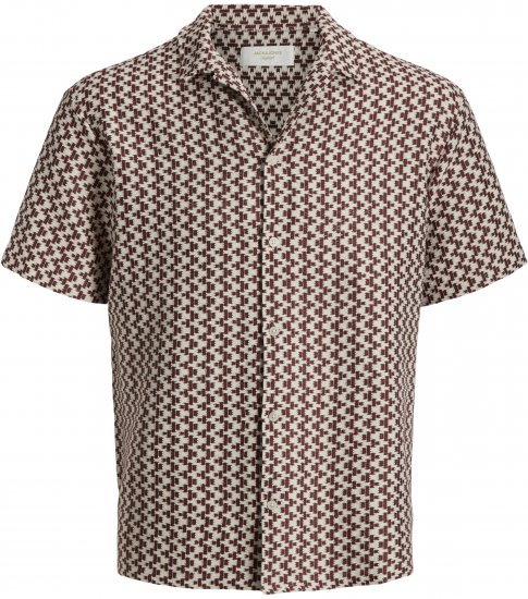 Jack & Jones Montauk Crochet Short Sleeve Shirt Dark Red - Kurzarmhemden - Herren Kurzarmhemden Große Größen