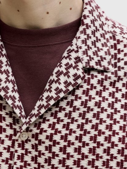 Jack & Jones Montauk Crochet Short Sleeve Shirt Dark Red - Kurzarmhemden - Herren Kurzarmhemden Große Größen