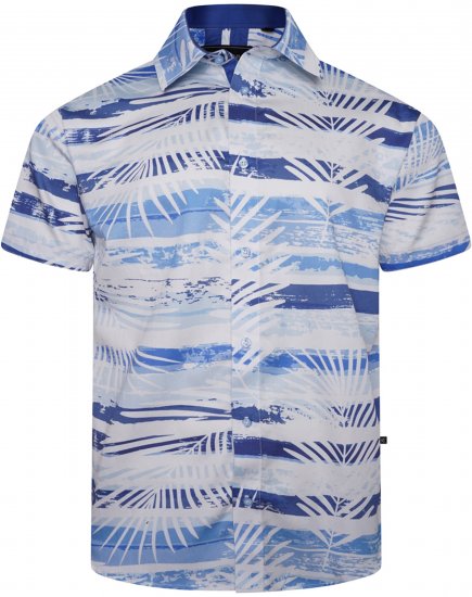 Kam Jeans 6065 Faded Leaf Short Sleeve Shirt Blue - Herrenhemden - Herrenhemden in großen Größen