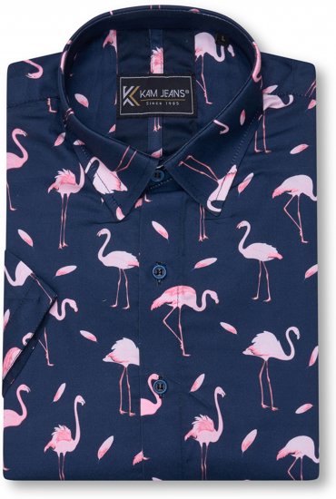 Kam Jeans 6068 Flamingo Short Sleeve Shirt Navy - Herrenhemden - Herrenhemden in großen Größen
