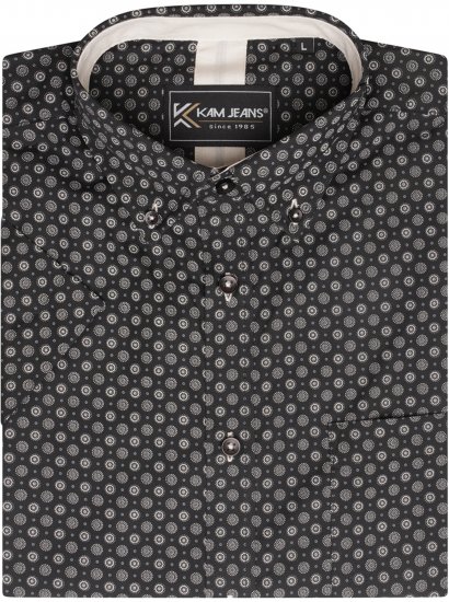 Kam Jeans 6296 All Over Geo Short Sleeve Shirt Black - Herrenhemden - Herrenhemden in großen Größen