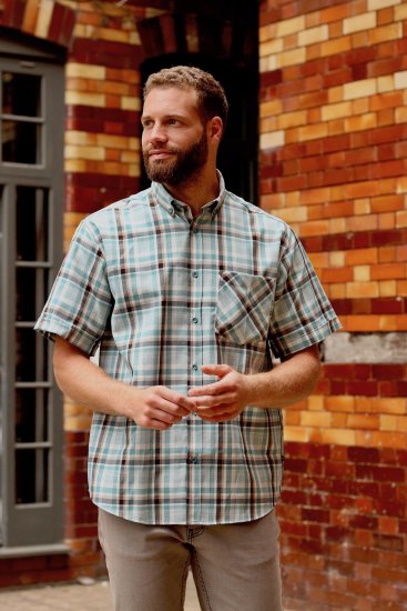 Kam Jeans 6339 Checked Short Sleeve Shirt Mineral Blue - Herrenhemden - Herrenhemden in großen Größen