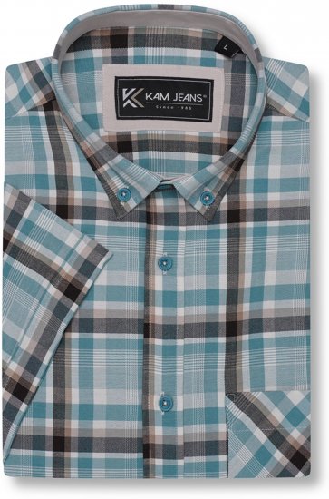 Kam Jeans 6339 Checked Short Sleeve Shirt Mineral Blue - Herrenhemden - Herrenhemden in großen Größen