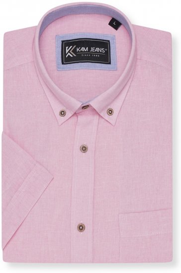 Kam Jeans 6340 Linen Mix Short Sleeve Shirt Pink - Herrenhemden - Herrenhemden in großen Größen